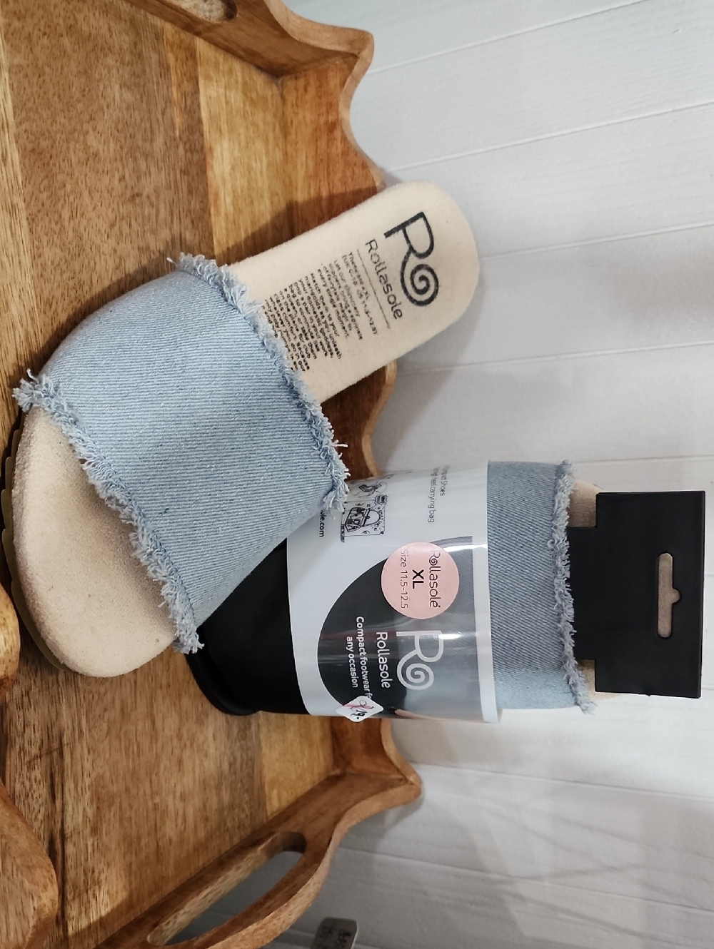 Rollasole Denim Frayed Slide Sandals in Light Blue